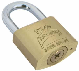 CANDADO PHILLIPS TX- 40 LATÓN MACIZO TETRA LLAVE BLISTER (MX477)(H)