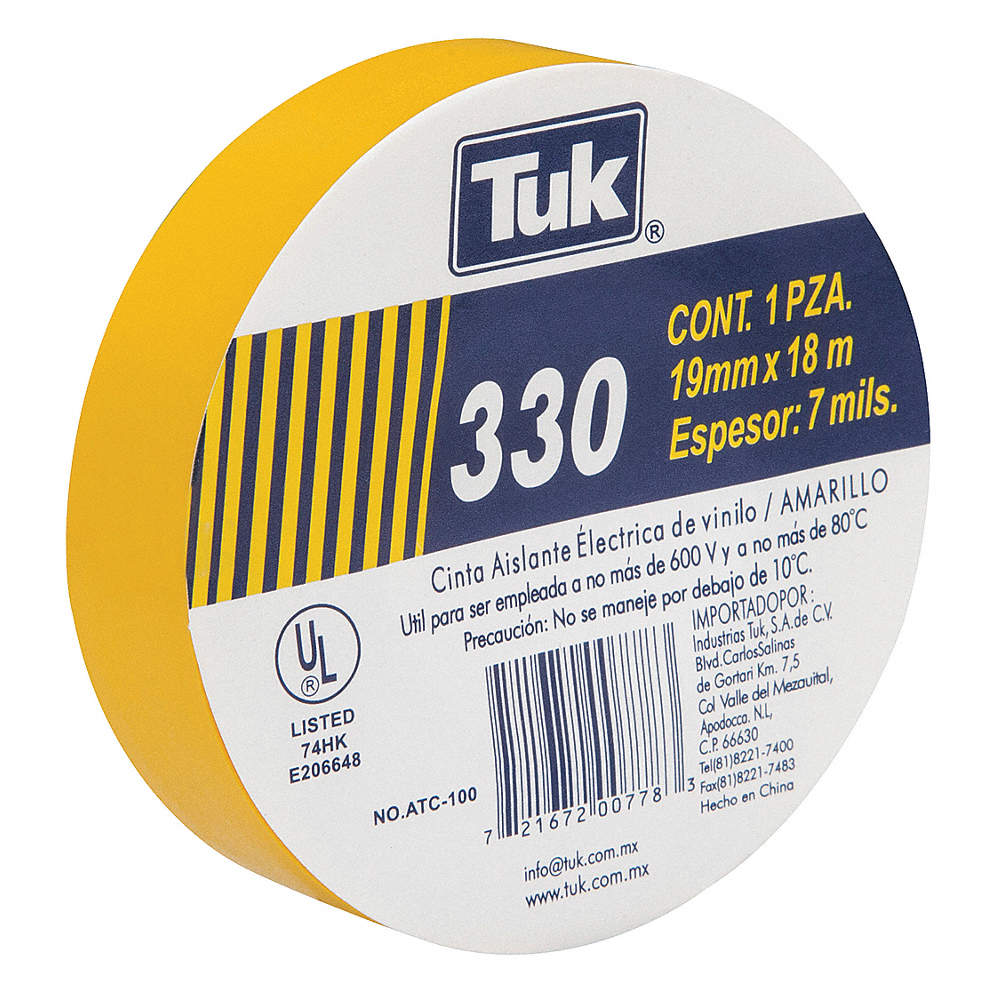 CINTA TUK AISLANTE VINIL 330-C AMARILLO 19MM X 18M (345303)(E)