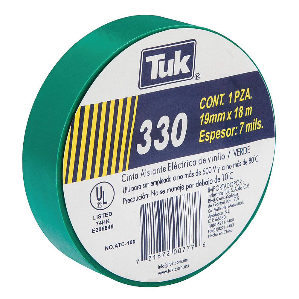 CINTA TUK AISLANTE VINIL 330-C VERDE 19MM X 18M (345302)(E)