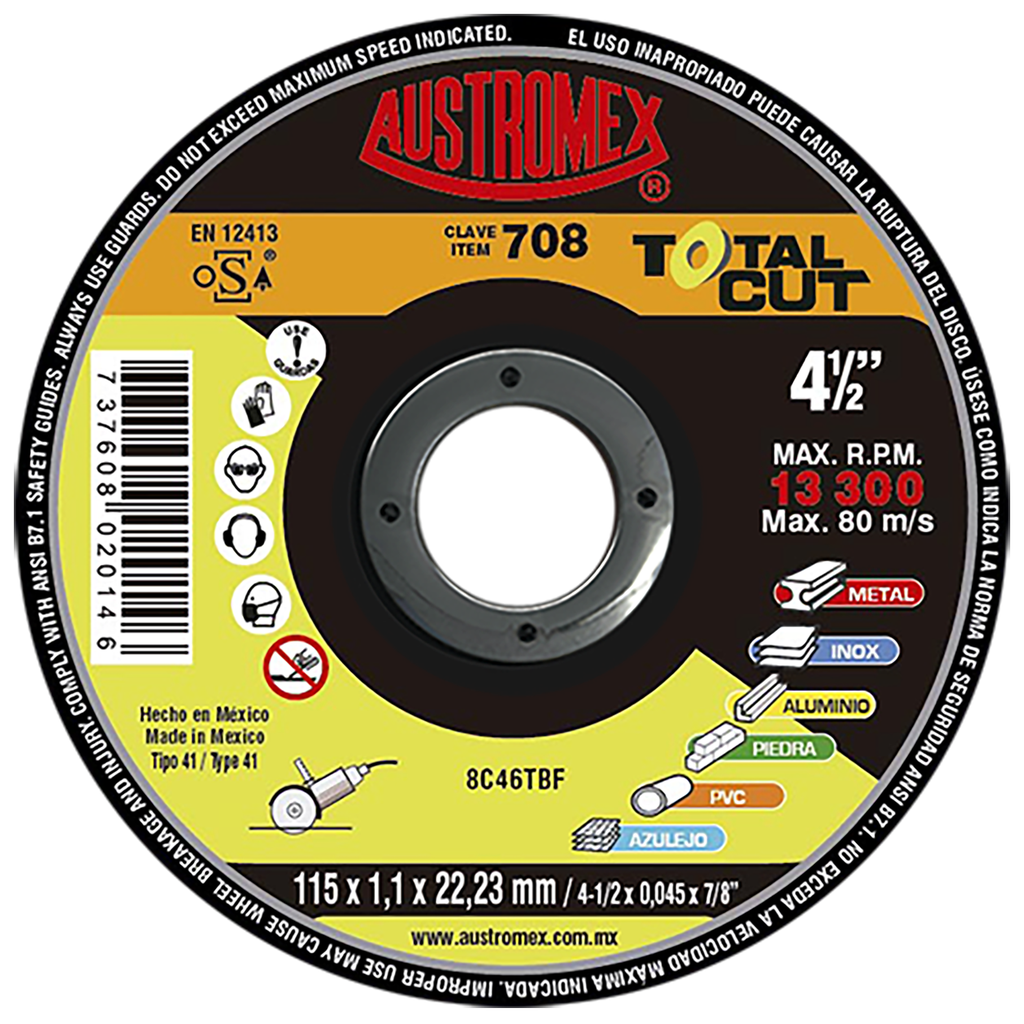 DISCO PLANO AUSTROMEX P/CORTE MULTIPROPÓSITO 4-1/2" (708)(H)