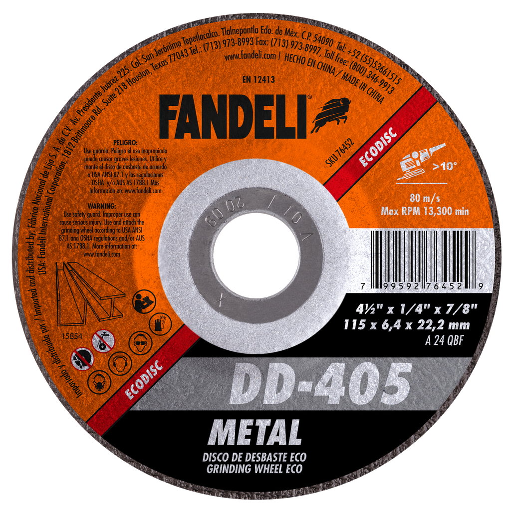 DISCO CAZUELA FANDELI CORTE ESTÁNDAR P/METAL 4-1/2" (74652)(H)
