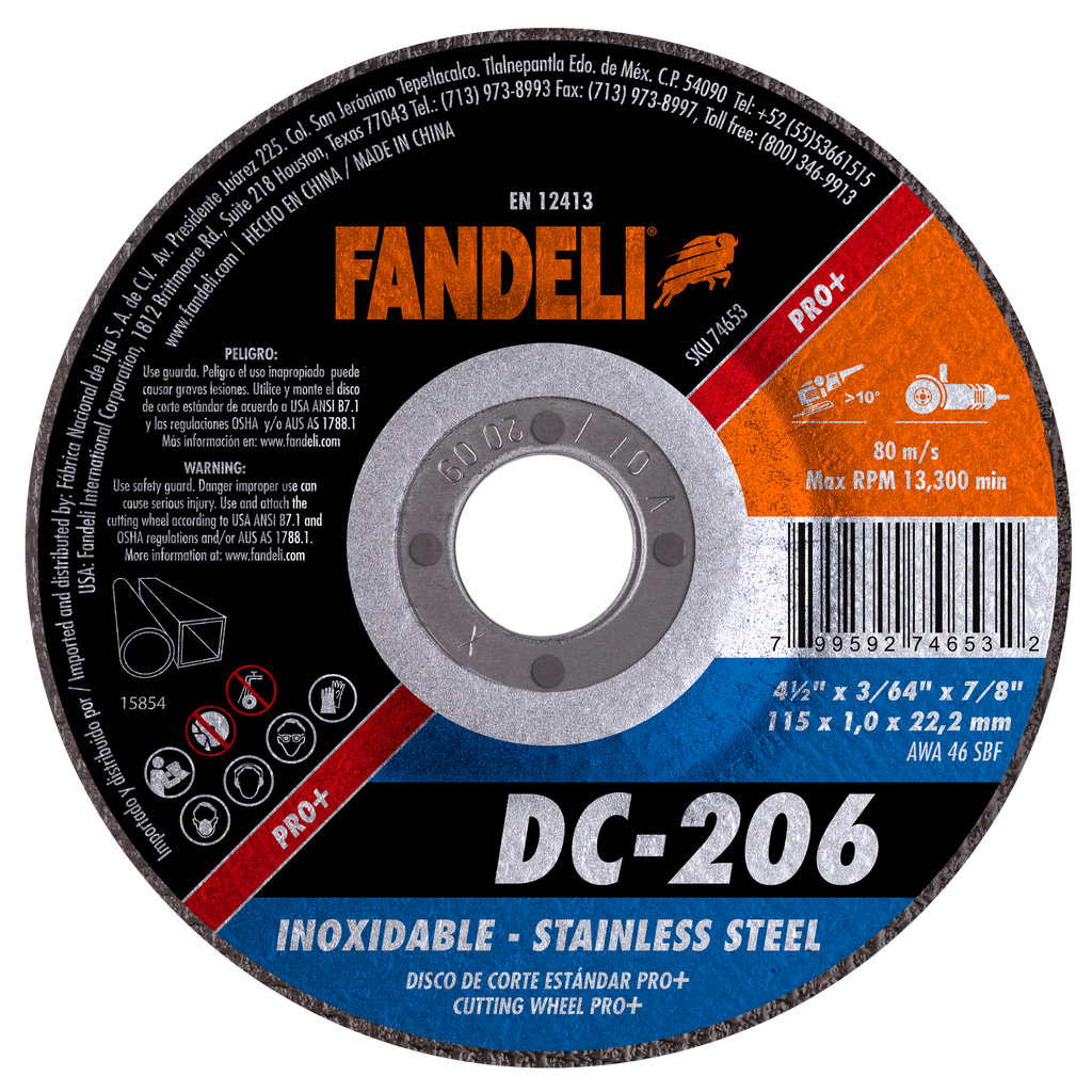 DISCO CAZUELA FANDELI CORTE ESTÁNDAR P/ACERO INOXIDABLE 4-1/2" (74653)(H)