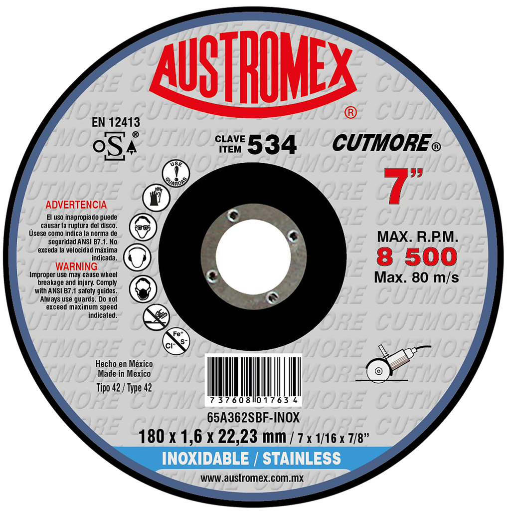 DISCO CAZUELA AUSTROMEX P/CORTE INOXIDABLE 7" (534)(H)