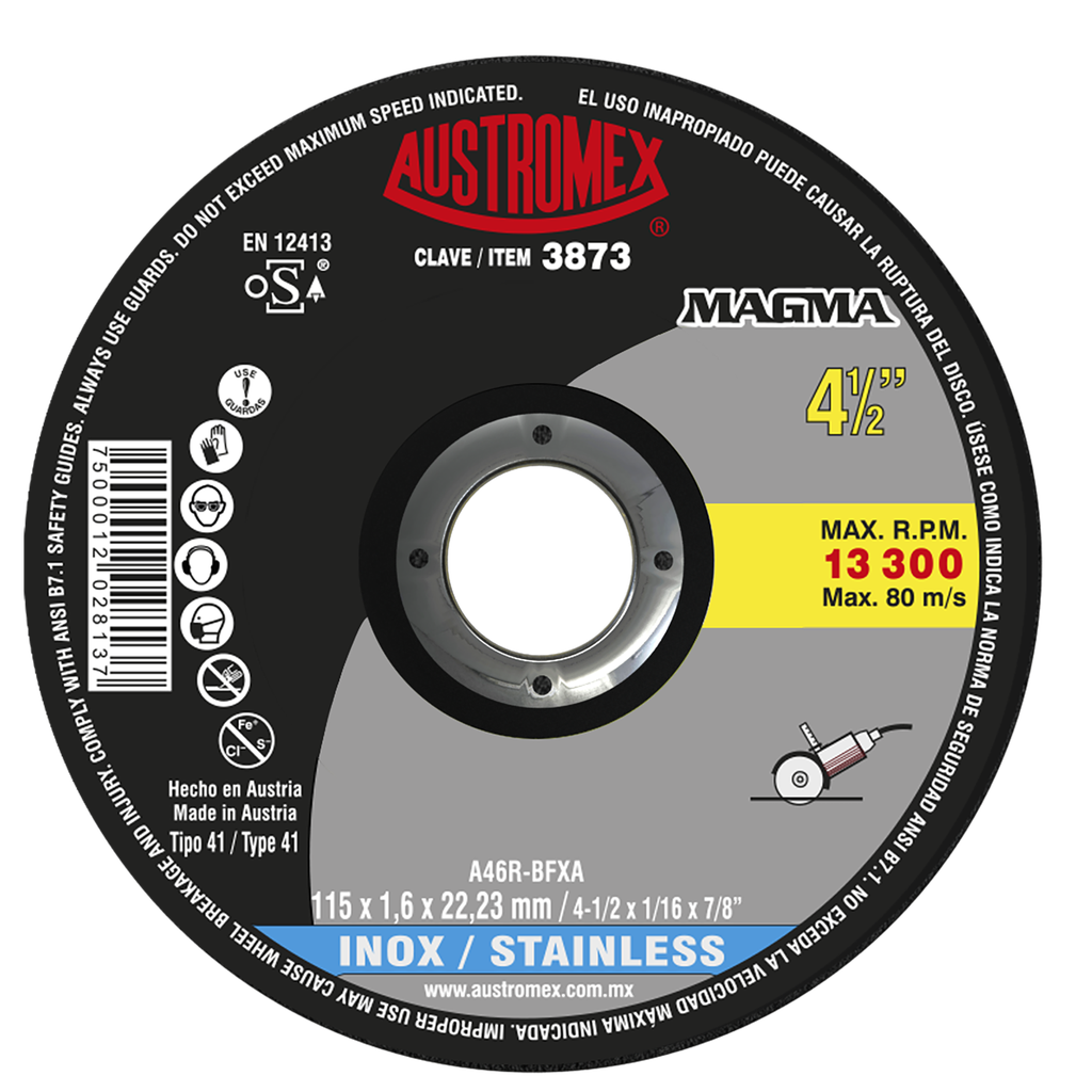 DISCO PLANO AUSTROMEX P/CORTE INOXIDABLE 4-1/2" (3873)(H)