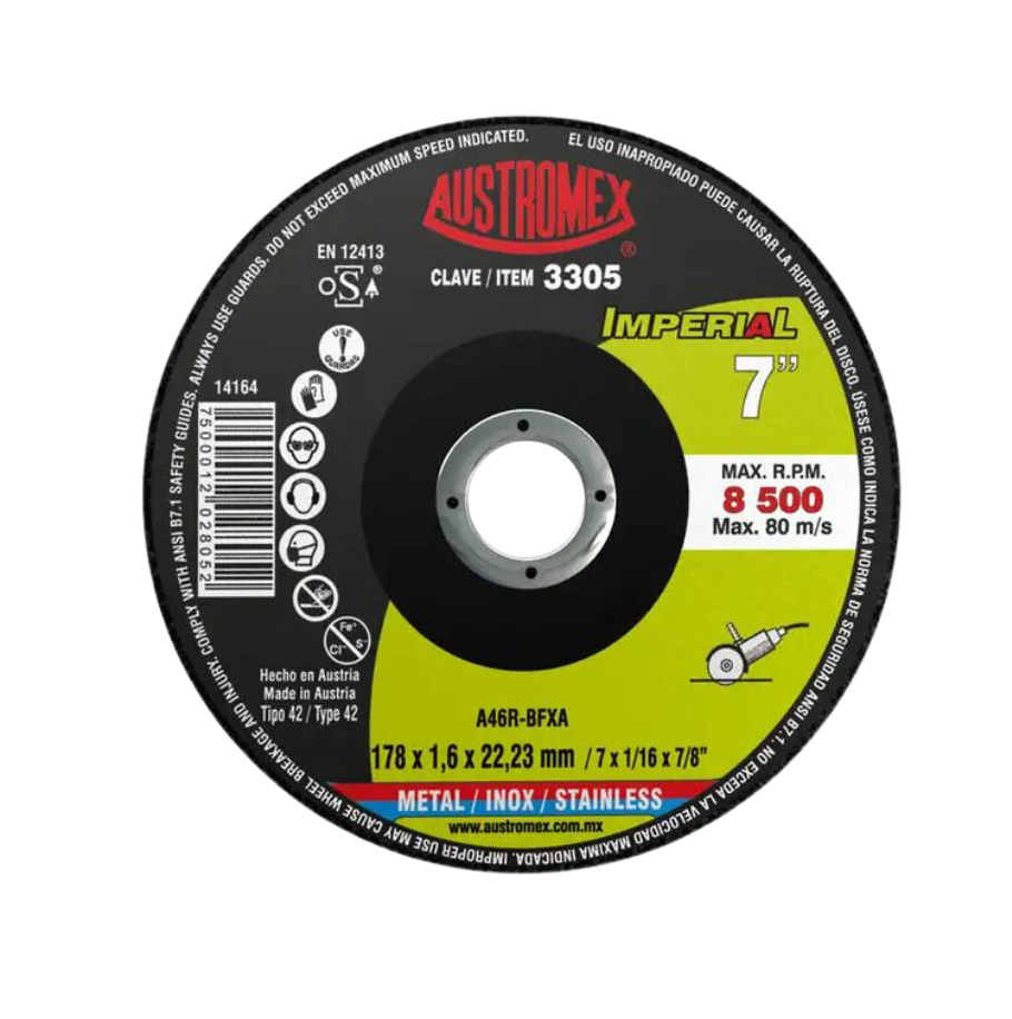 DISCO PLANO AUSTROMEX P/CORTE METAL-INOXIDABLE 7" (3305)(H)
