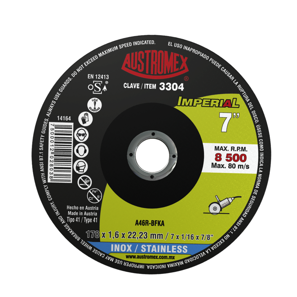 DISCO PLANO AUSTROMEX P/CORTE INOXIDABLE 7" (3304)(H)