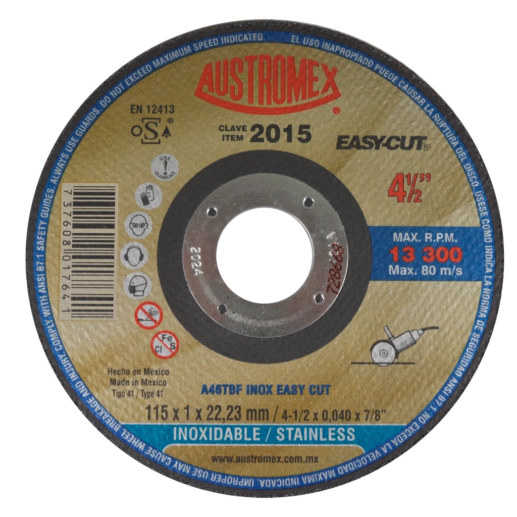 DISCO PLANO AUSTROMEX P/CORTE INOXIDABLE 4-1/2" (2015)(H)