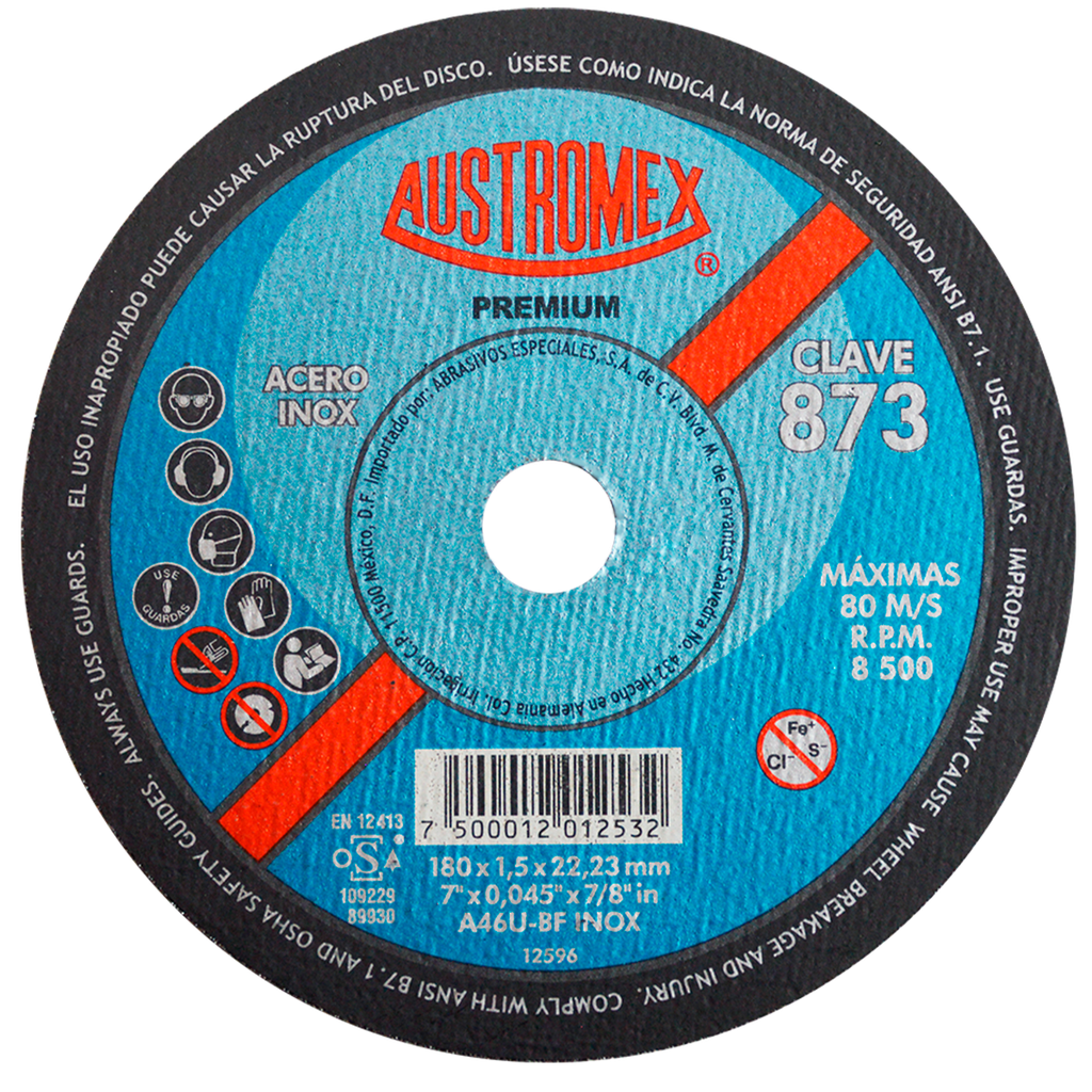 DISCO PLANO AUSTROMEX P/CORTE INOXIDABLE 7" (873)(H)