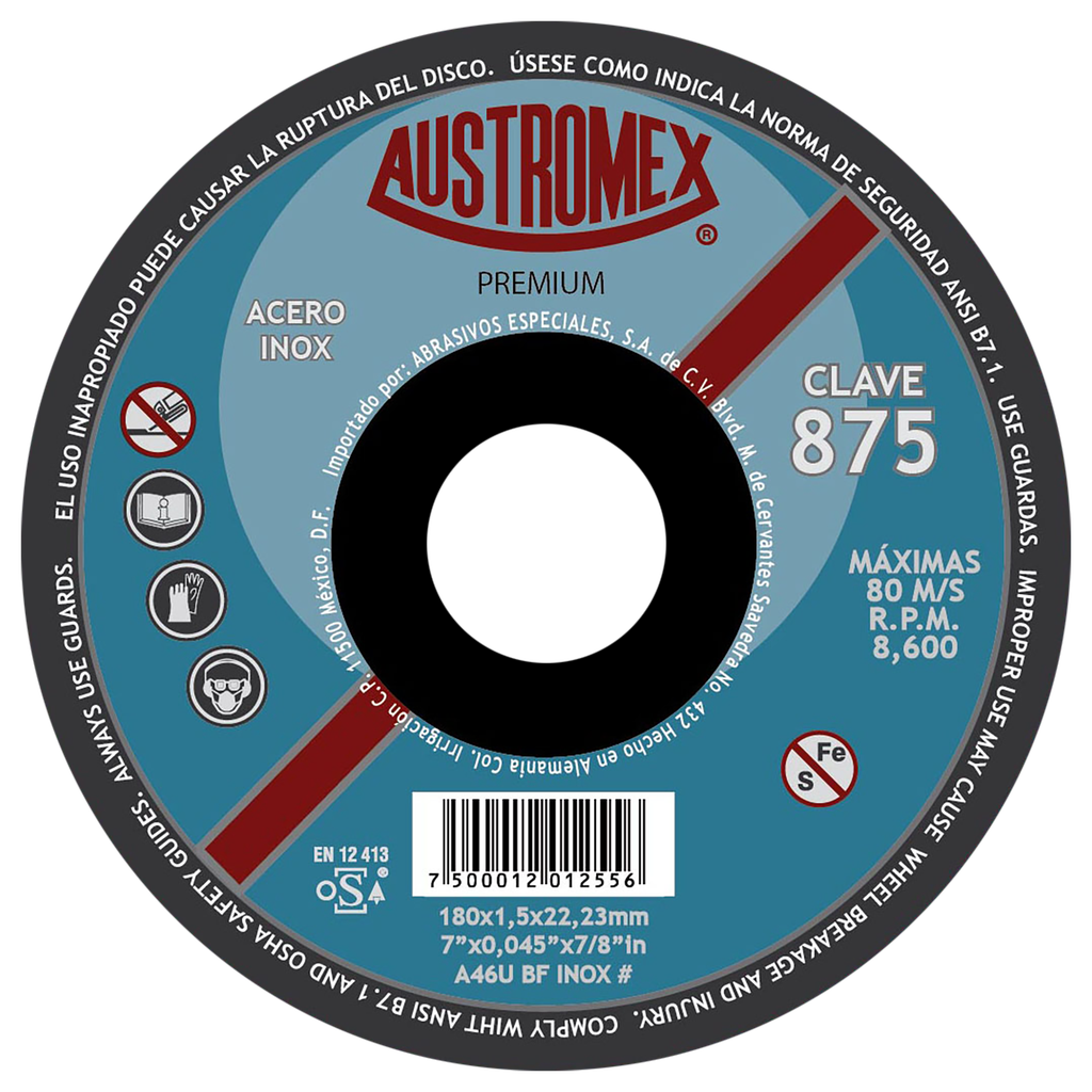 DISCO CAZUELA AUSTROMEX P/CORTE INOXIDABLE 7" (875)(H)