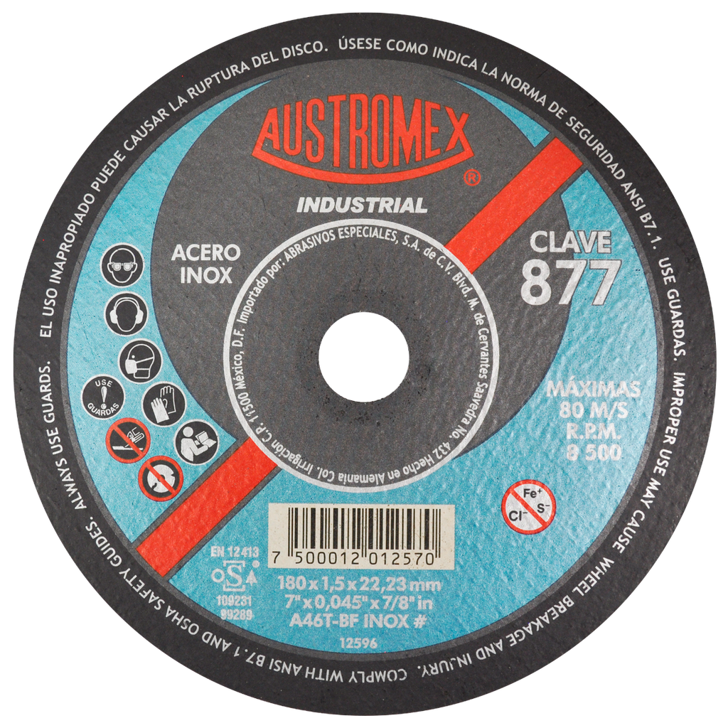 DISCO PLANO AUSTROMEX P/CORTE ACERO INOXIDABLE 7" (877)(H)