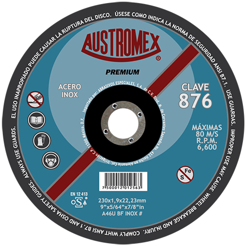 DISCO CAZUELA AUSTROMEX P/CORTE INOXIDABLE 9" (876)(H)