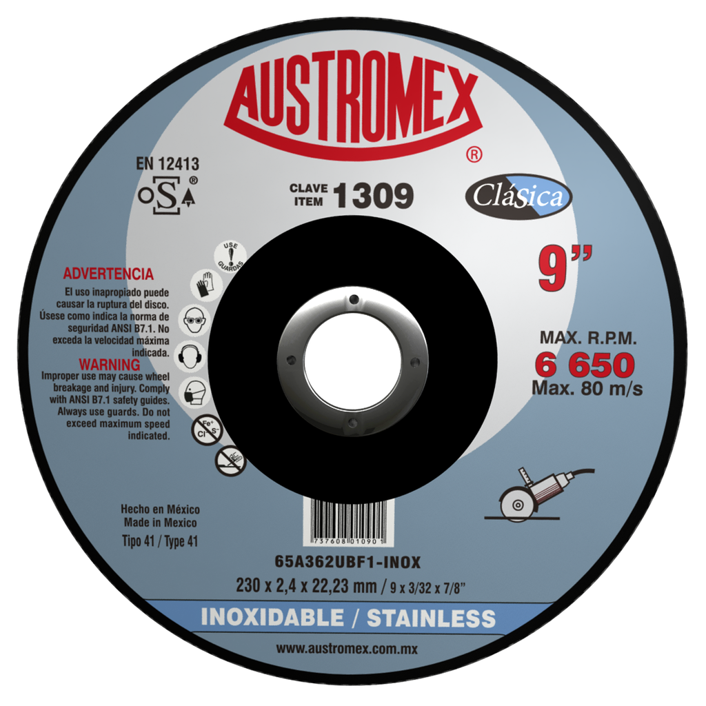 DISCO PLANO AUSTROMEX P/CORTE ACERO INOXIDABLE 9" (1309)(H)