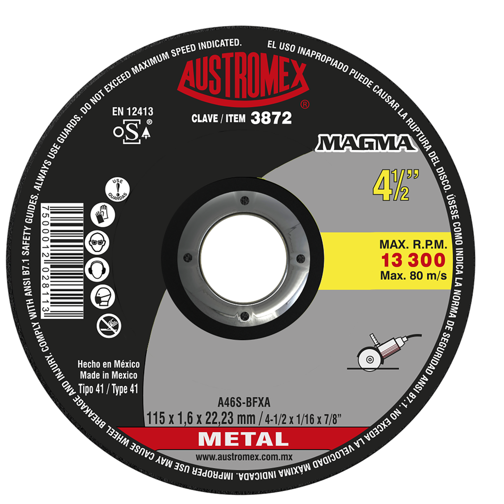 DISCO PLANO AUSTROMEX P/CORTE METAL 4-1/2" (3872)(H)