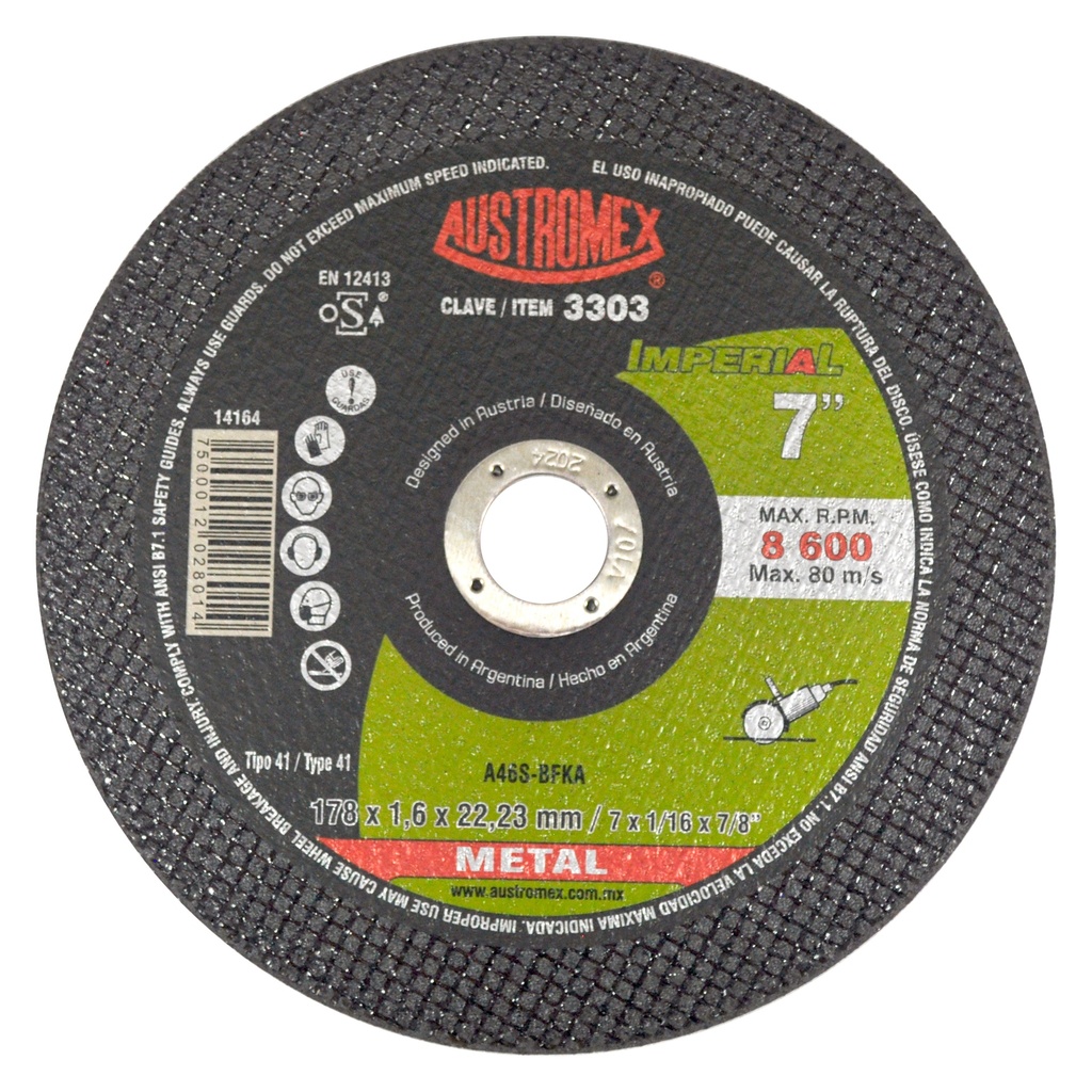 DISCO PLANO AUSTROMEX P/CORTE METAL 7" (3303)(H)