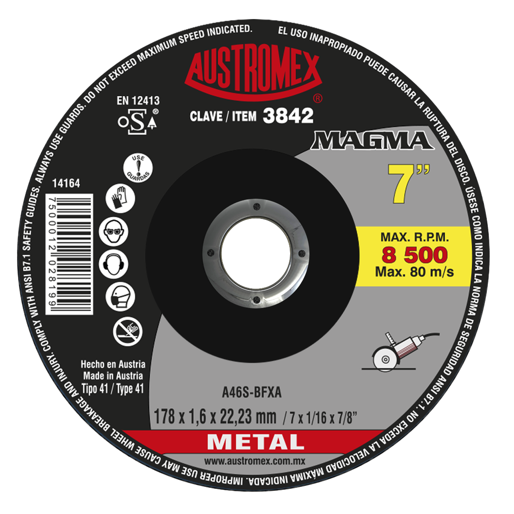 DISCO PLANO AUSTROMEX P/CORTE METAL 7" (3842)(H)