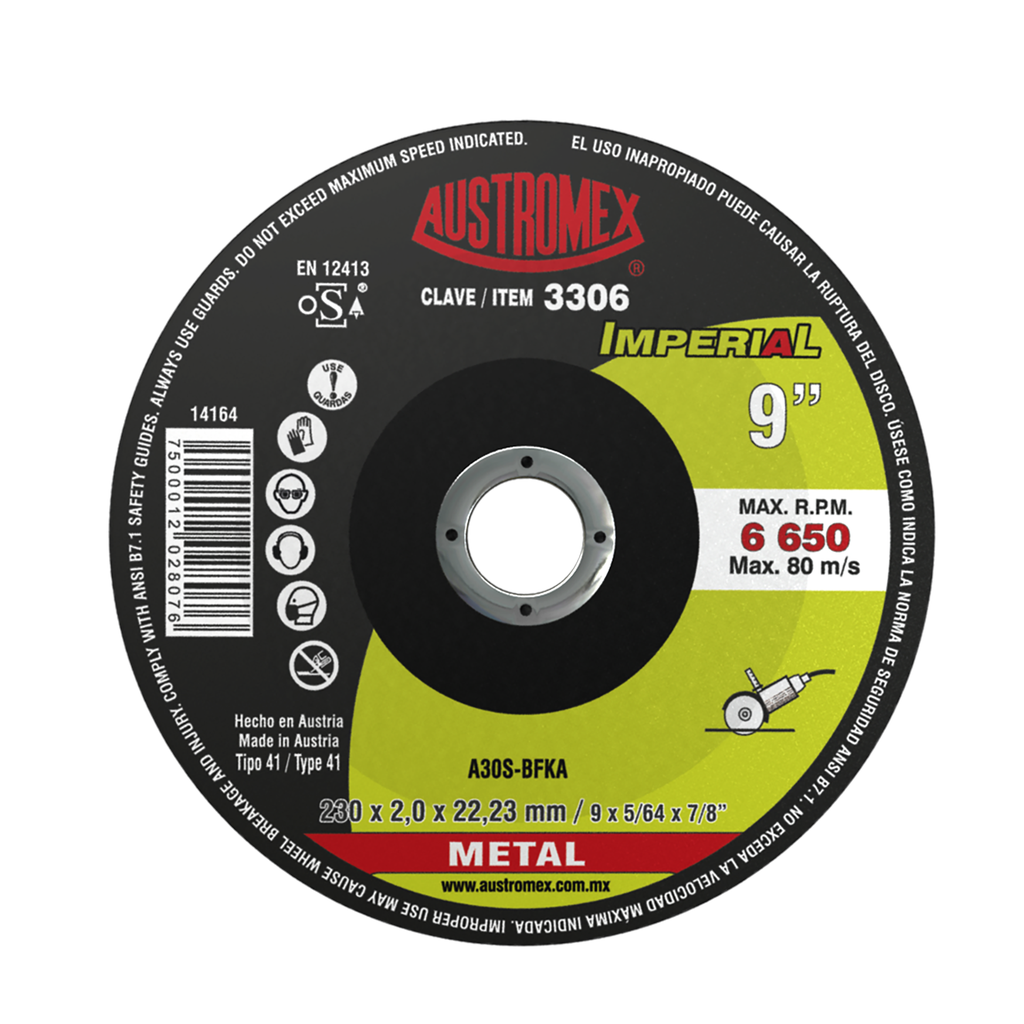DISCO PLANO AUSTROMEX P/CORTE METAL 9" (3306)(H)