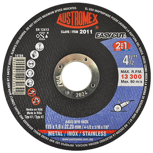 DISCO PLANO AUSTROMEX P/CORTE METAL-INOXIDABLE 4-1/2" (2011)(H)
