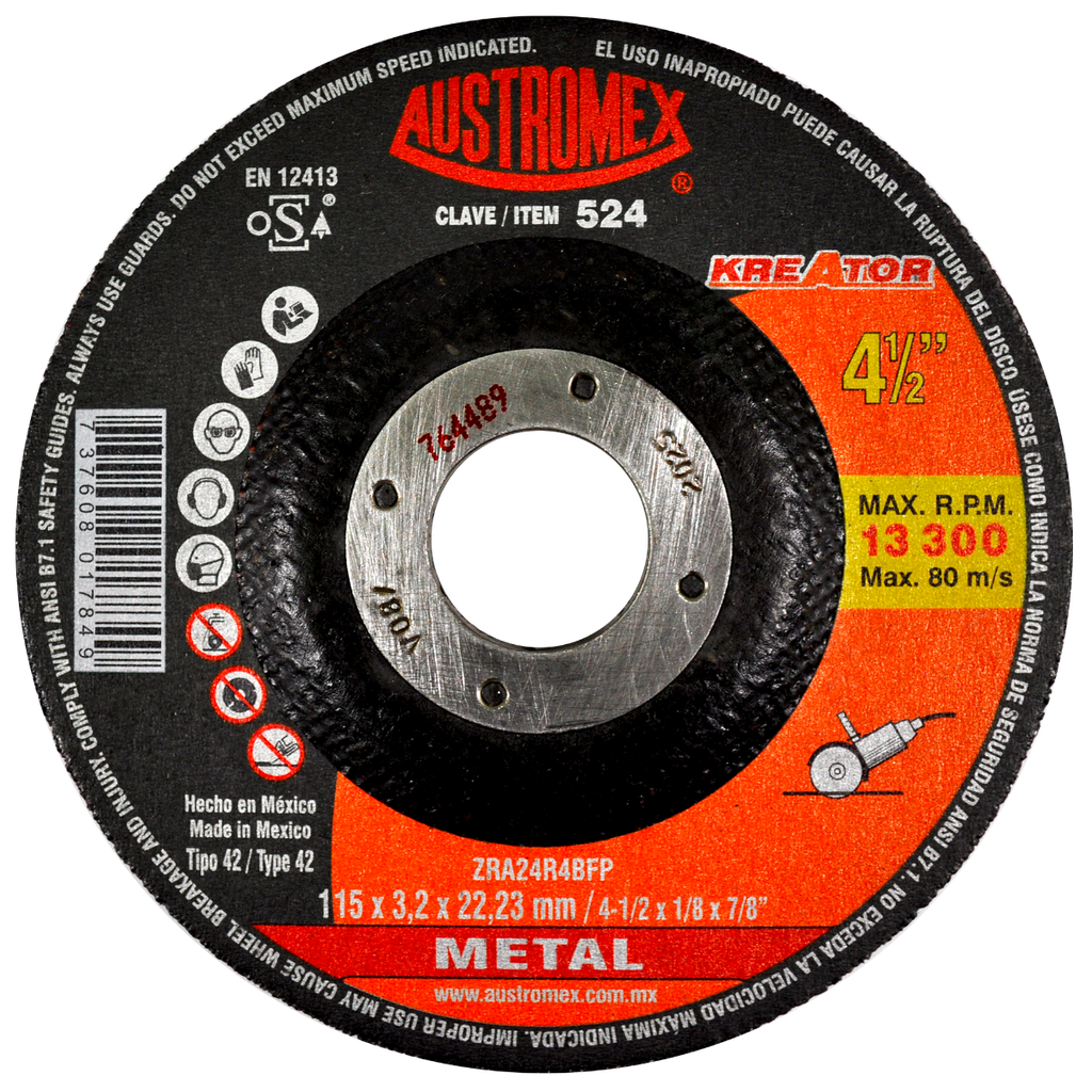 DISCO CAZUELA AUSTROMEX P/CORTE METAL 4-1/2" (524)(H)
