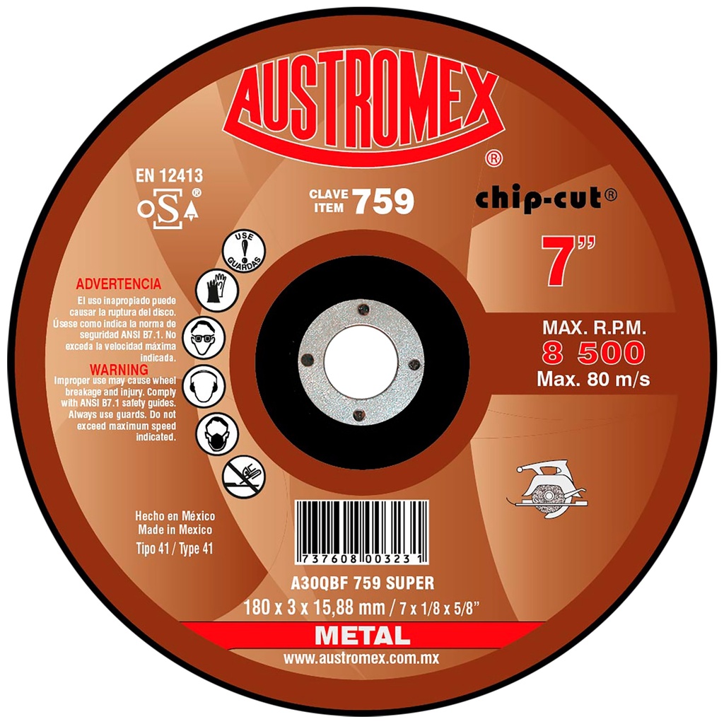 DISCO PLANO AUSTROMEX P/CORTE METAL 7" (759)(H)