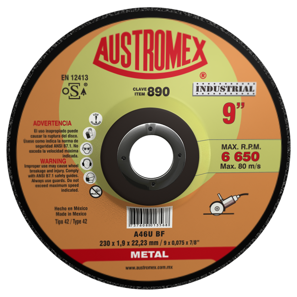 DISCO CAZUELA AUSTROMEX P/CORTE METAL 9" (890)(H)