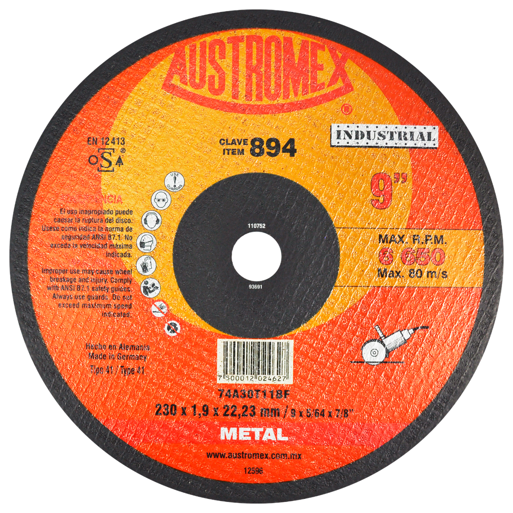 DISCO PLANO AUSTROMEX P/CORTE METAL 9" (894)(H)