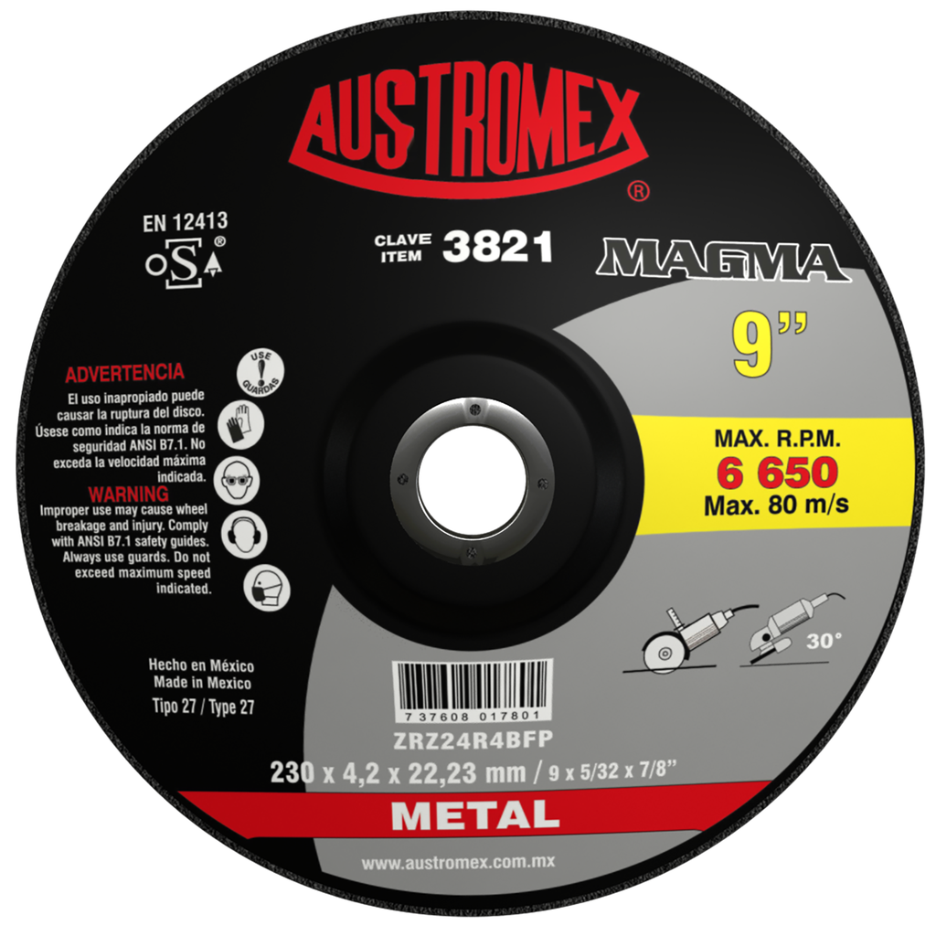 DISCO CAZUELA AUSTROMEX P/CORTE-DESBASTE METAL 9" (3821)(H)
