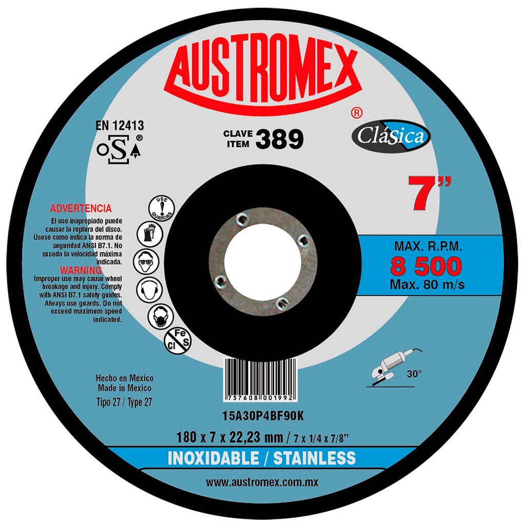 DISCO CAZUELA AUSTROMEX P/DESBASTE INOXIDABLE 7" (389)(H)