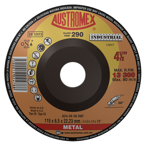 DISCO CÓNICO AUSTROMEX P/DESBASTE METAL 4-1/2" (290)(H)