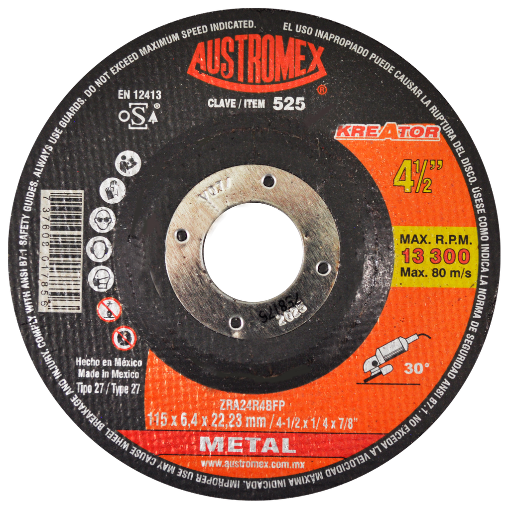 DISCO CAZUELA AUSTROMEX P/DESBASTE METAL 4-1/2" (525)(H)