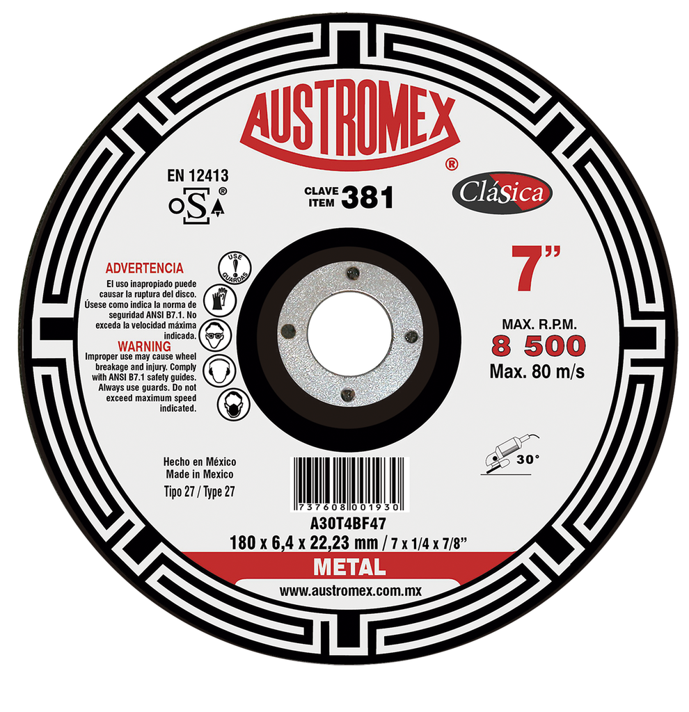 DISCO CAZUELA AUSTROMEX P/DESBASTE METAL 7" (381)(H)