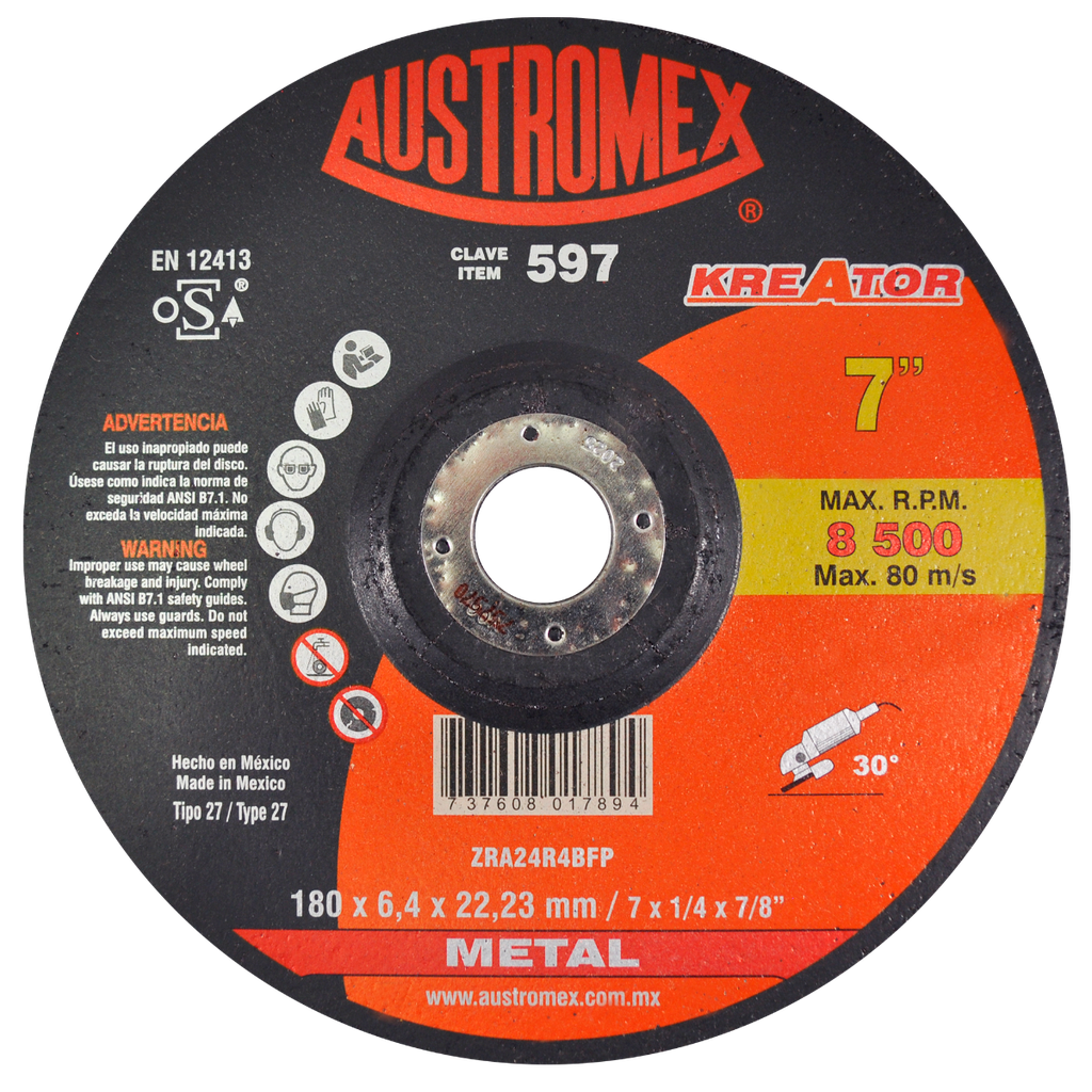 DISCO CAZUELA AUSTROMEX P/DESBASTE METAL 7" (597)(H)