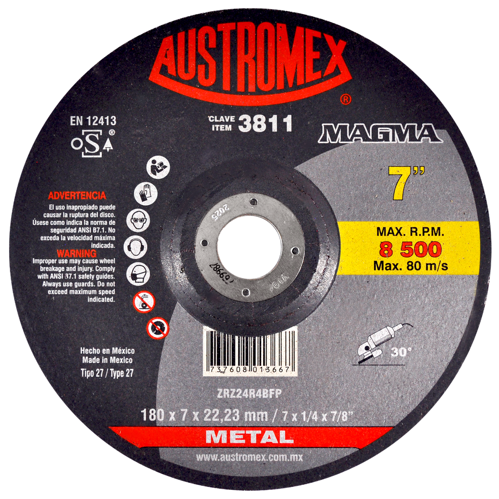 DISCO CAZUELA AUSTROMEX P/DESBASTE METAL 7" (3811)(H) DDD