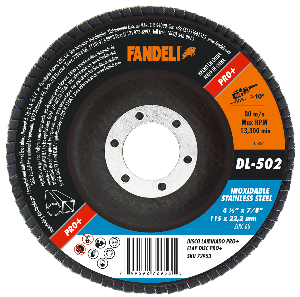 DISCO LAMINADO FANDELI P/ACERO INOXIDABLE 4-1/2 GRANO 60 (72953)(H)