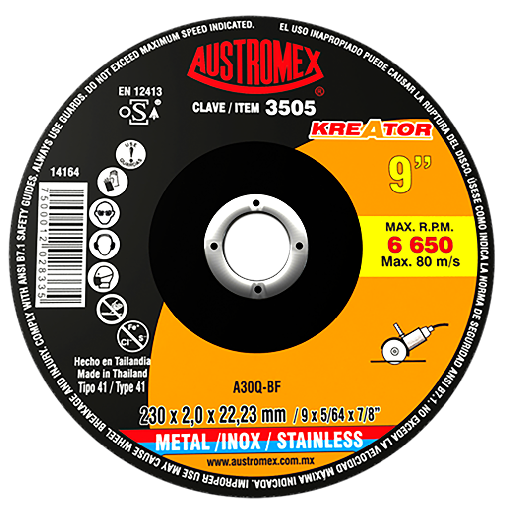 DISCO PLANO AUSTROMEX P/CORTE METAL-INOXIDABLE 9" (3505)(H)
