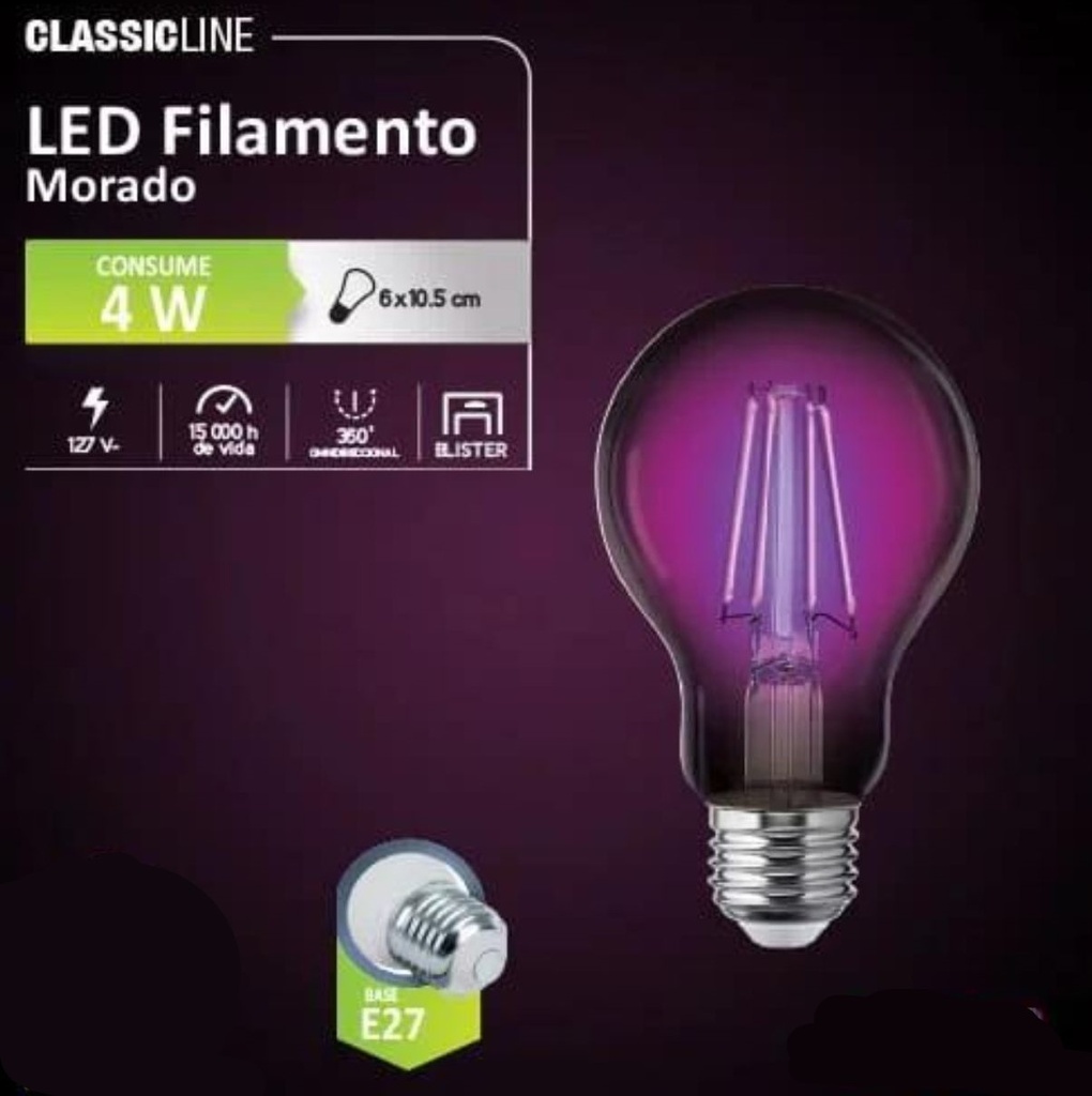 AKSI FOCO FILAMENTO A19 4W LILA (122226)
