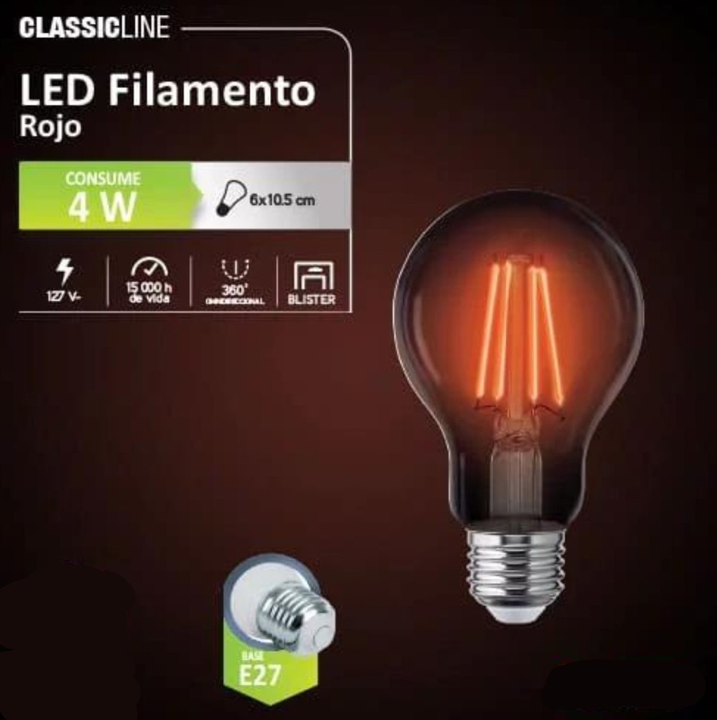 AKSI FOCO FILAMENTO A19 4W ROJO (122223)