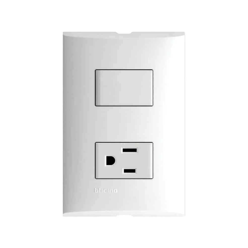 BTICINO PLACA FORZA C/1 INTERRUPTOR SENCILLO + 1 TOMACORRIENTE 2P+T BLANCO (FZA5129S) (E)