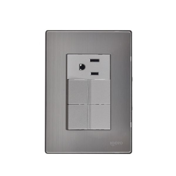 IGOTO PLACA C/2 APAGADORES SENCILLOS + 1 CONTACTO (INOX1009)(E)