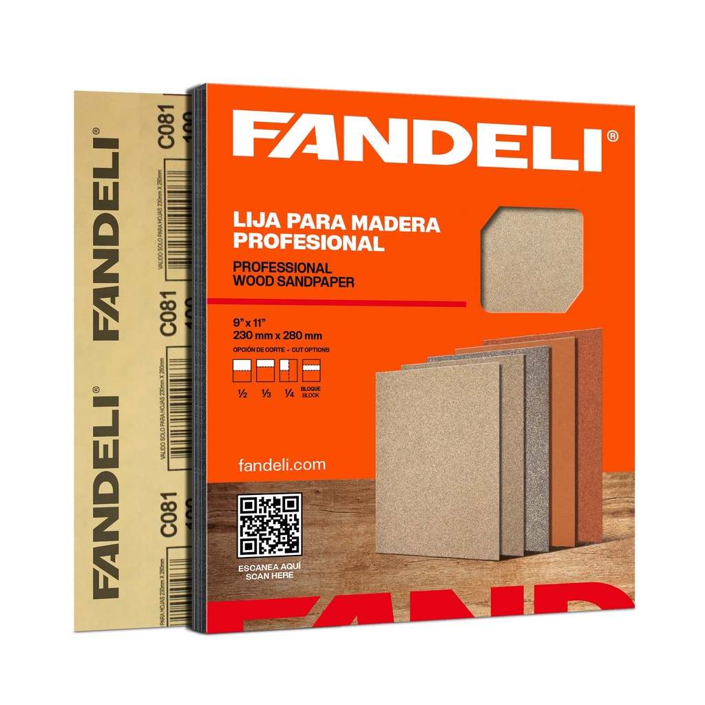 PAQUETE C/50 PIEZAS LIJA FANDELI MADERA AMERICANA C081 GRANO 100 (00046) 