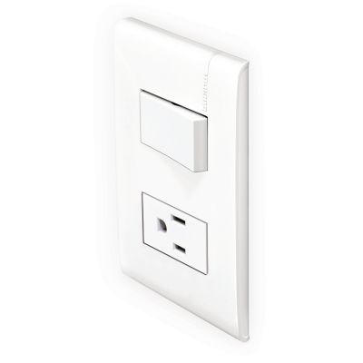 MPRO BTICINO PLACA BLANCA C/1 INTERRUPTOR SENCILLO + 1 TOMACORRIENTE 2P+T C/PROTECCIÓN INFANTIL (E2001/23PTLAB)