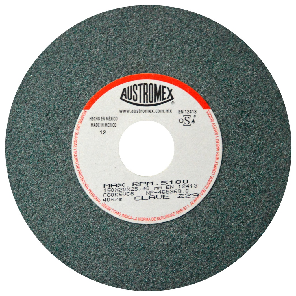 RUEDA ABRASIVA AUSTROMEX P/ESMERILAR-AFILAR 6" G60 (229)(H)