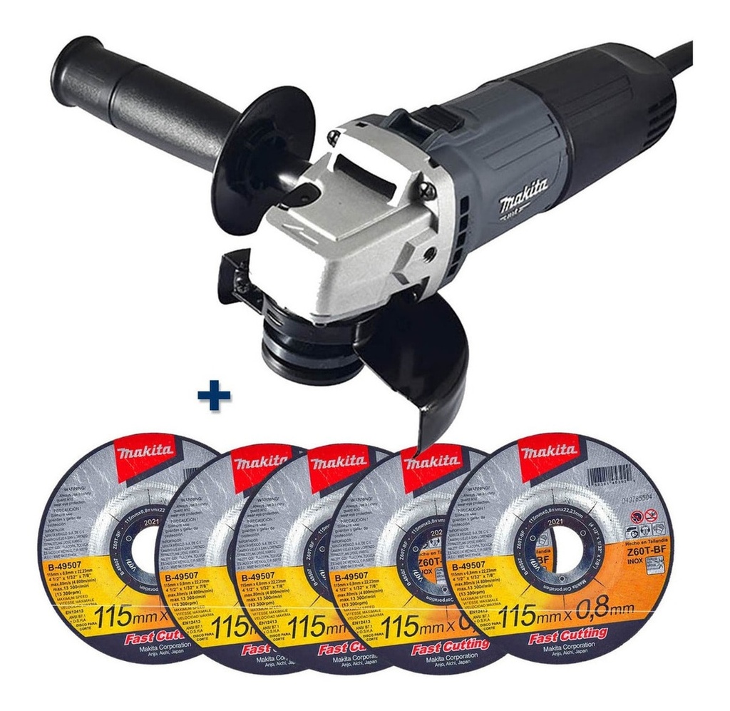 COMBO MAKITA MINI ESMERIL 4-1/2" 720W (M9507B) +5 DISCOS  (D-71685) (E)