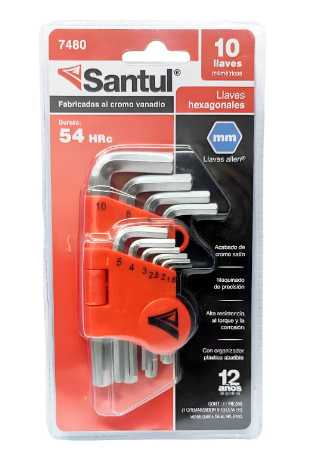 JUEGO SANTUL DE LLAVES ALLEN CORTAS MILIMÉTRICAS C/10PZ (7480)