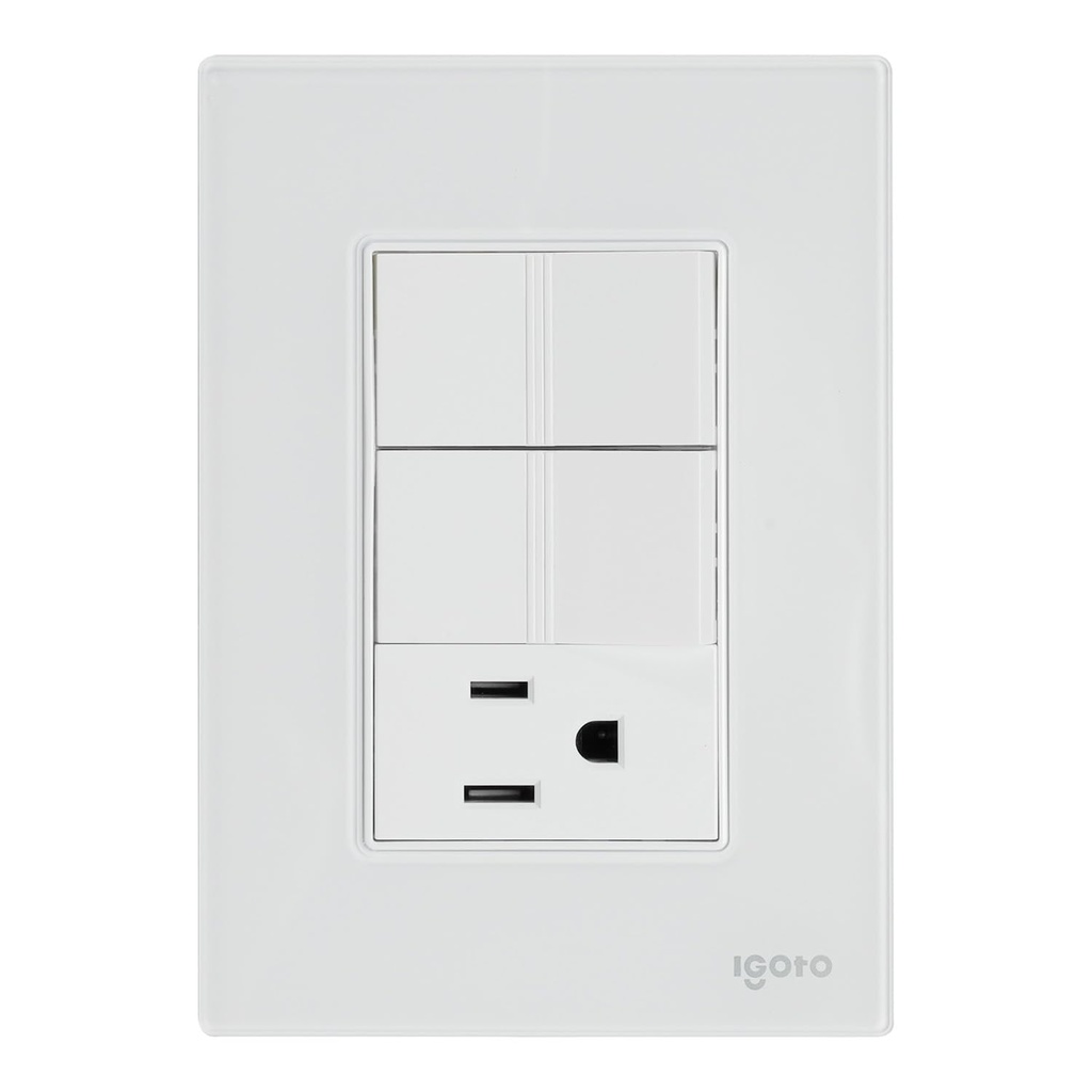 IGOTO PLACA ARMADA BLANCA C/2 APAGADORES SENCILLOS + 1 CONTACTO DE 1 MÓDULO (CRIS1009)(E)