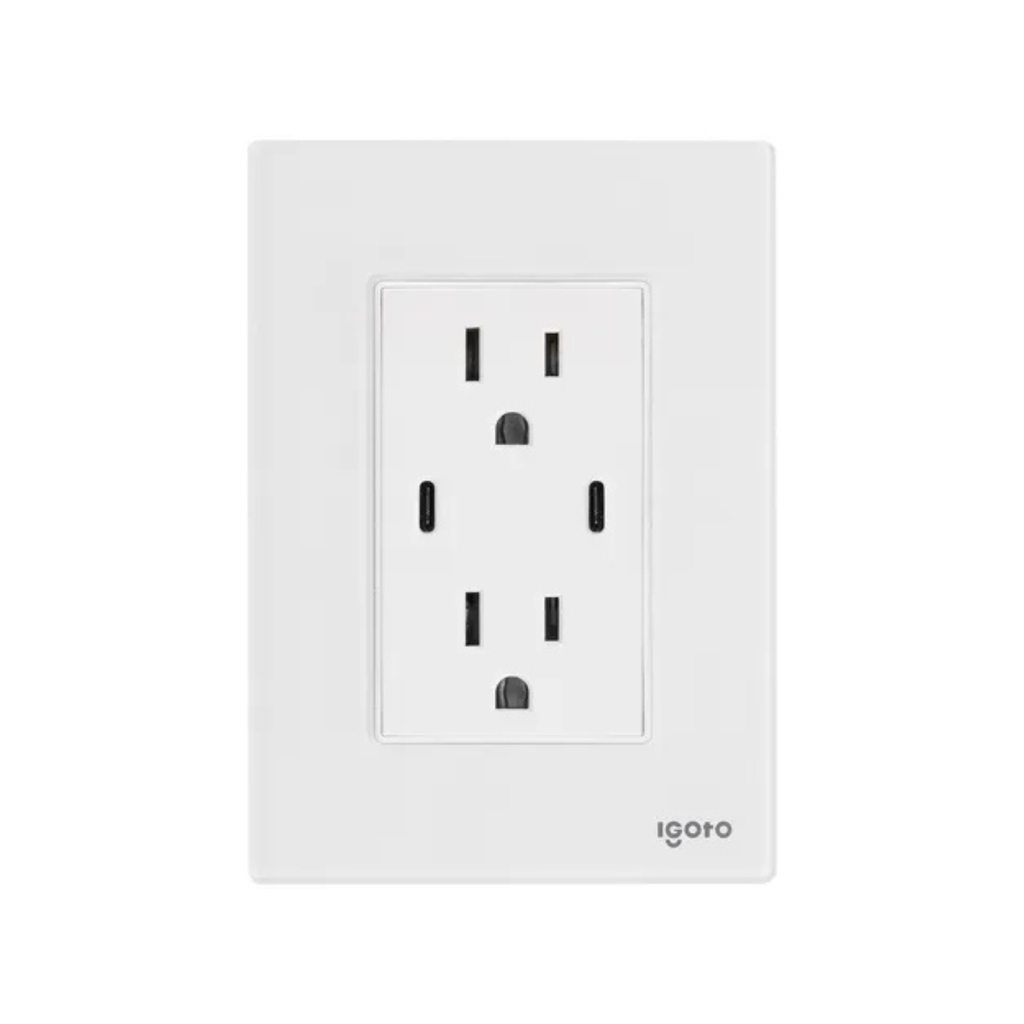 IGOTO PLACA ARMADA BLANCA C/2 CONTACTOS DE 1 MÓDULO + 2 USB C (CRIS1026)(E)