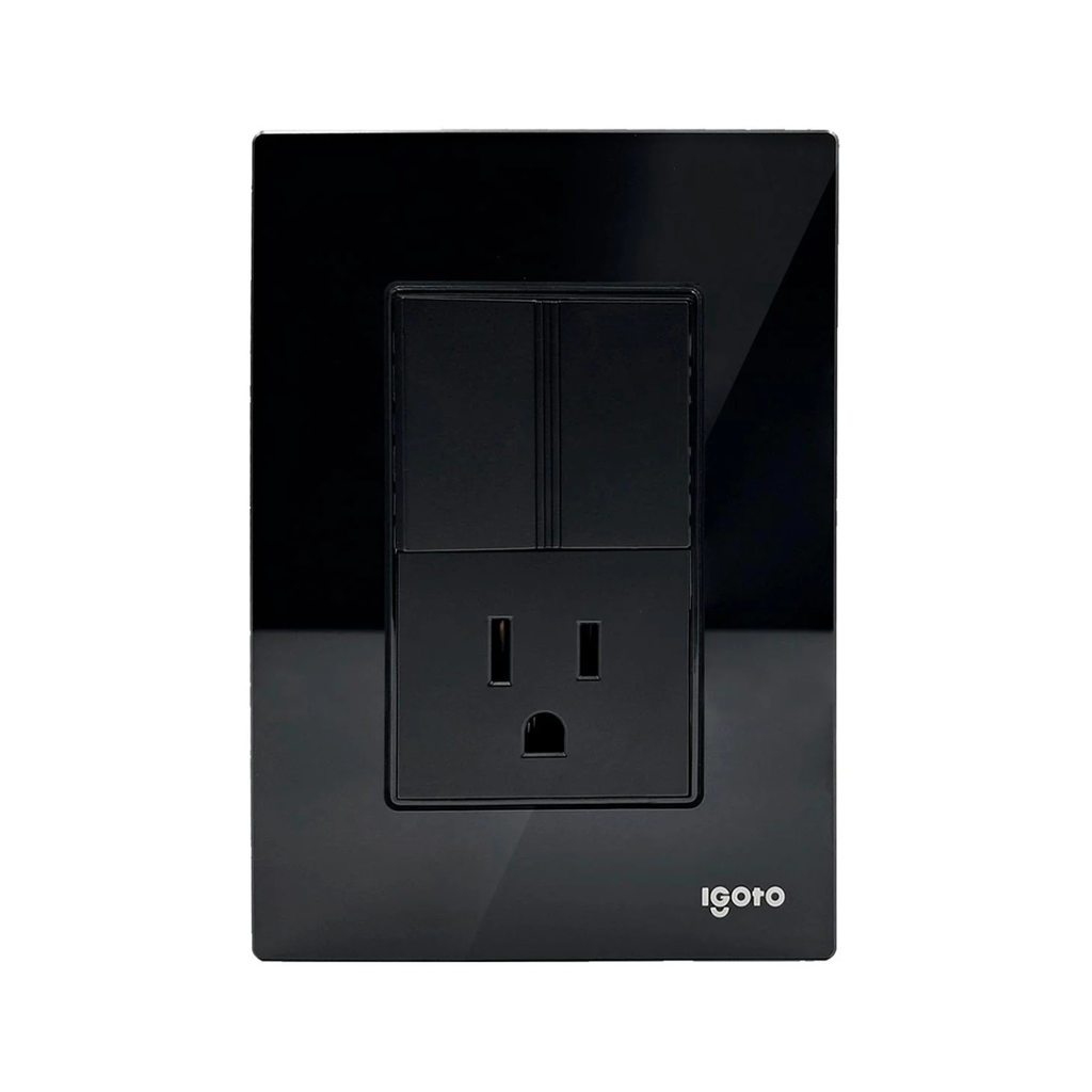 IGOTO PLACA ARMADA NEGRA C/1 APAGADOR + 1 CONTACTO DE 1.5 MÓDULOS (CRIS2002)(E)