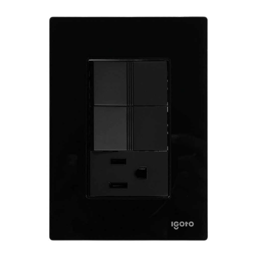 IGOTO PLACA NEGRA C/2 APAGADORES SENCILLOS + 1 CONTACTO DE 1 MÓDULO (CRIS2009)(E)