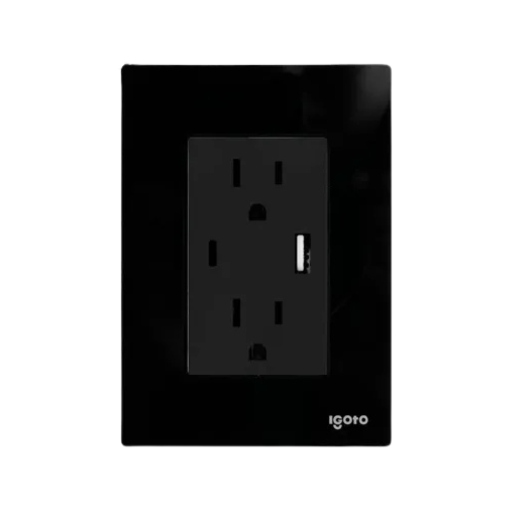 IGOTO PLACA NEGRA C/2 CONTACTOS DE 1 MÓDULO + 1 USB + 1 USB C (CRIS2025)(E)