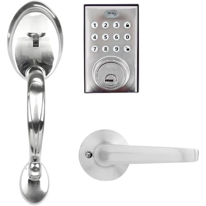 GATILLO VENECIA / MANIJA TAMPICO + CERROJO DIGITAL PCD265 NÍQUEL SATÍN (MX7019)