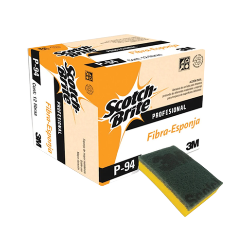 [3MFES] 3M FIBRA VERDE C/ESPONJA AMARILLA SCOTCH BRITE 92MM X 146MM (P94)(H)